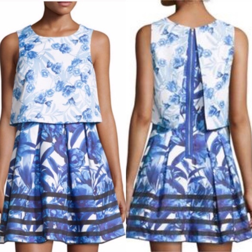 NWT ROMEO + JULIET COUTURE Sleeveless Floral Layered Dress L - Picture 1 of 8